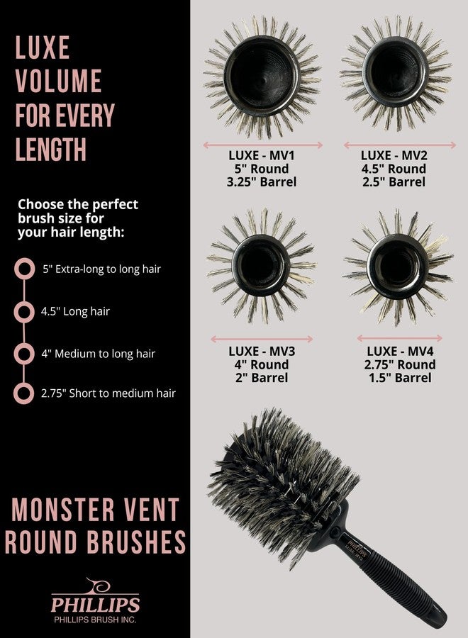 Phillips Brush Luxe Monster Vent 3 Professional Hair Brush (4” Diameter Barrel) - Black & Rose Gold Vented Hairbrush with Nylon Reinforced Boar Hair Bristles, Ergonomic Rubber Grip - Image 5