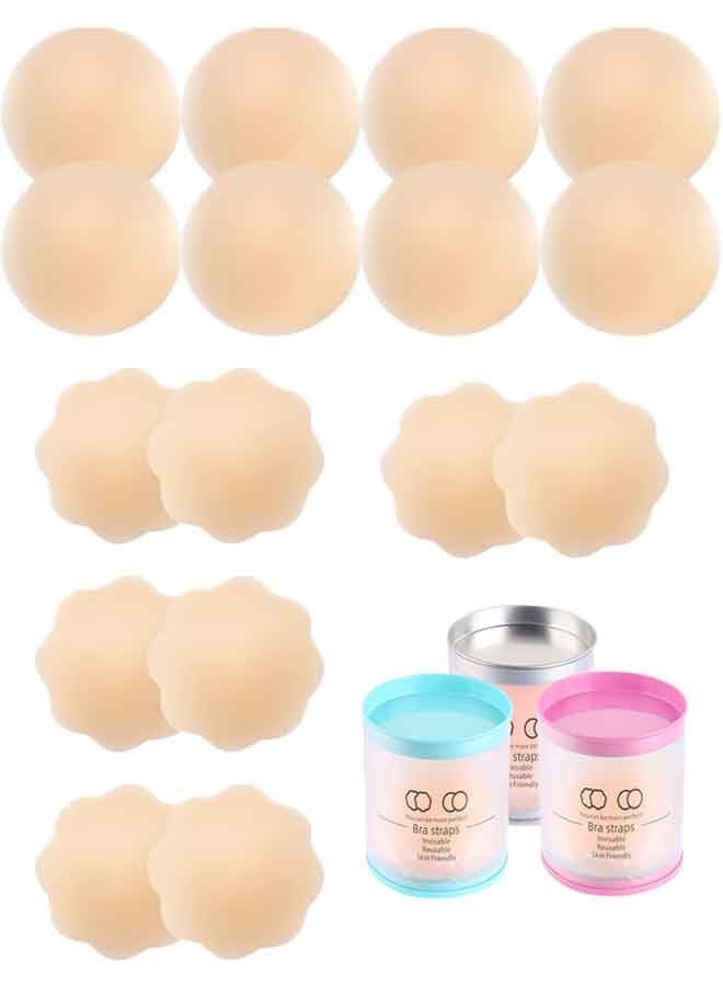 8-Pair Nipple Covers - Seamless, Transparent Silicone Nipple Covers, Reusable, Adhesive (Includes 1 Frosted Storage Box - Random Color) - Image 1