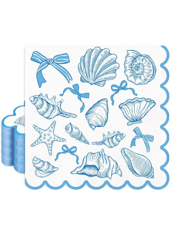 FYSUIMU 50Pcs Ocean Bow Scalloped Paper Napkin Seashell Conch Starfish Disposable Luncheon Napkins Dinner Hand Napkins for Summer Beach Party Supplies - Image 1