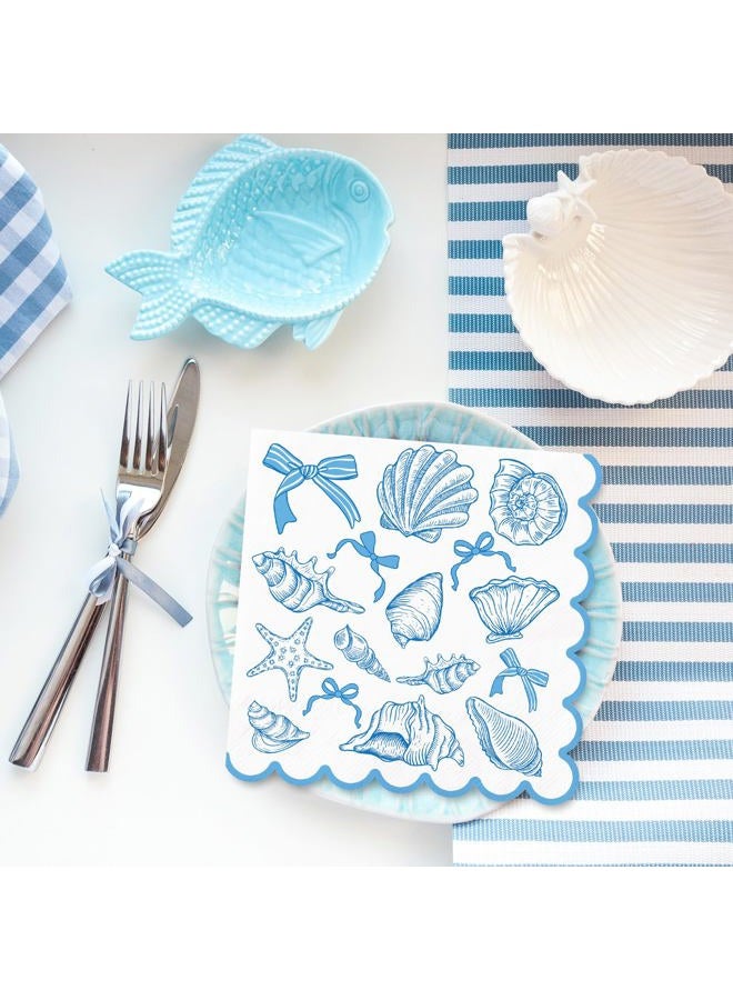 FYSUIMU 50Pcs Ocean Bow Scalloped Paper Napkin Seashell Conch Starfish Disposable Luncheon Napkins Dinner Hand Napkins for Summer Beach Party Supplies - Image 5