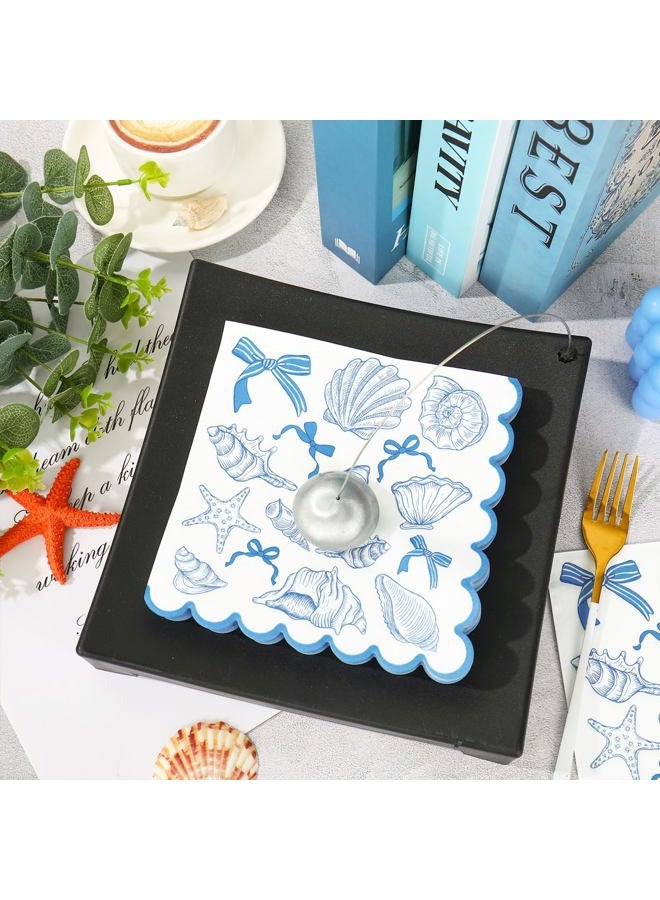FYSUIMU 50Pcs Ocean Bow Scalloped Paper Napkin Seashell Conch Starfish Disposable Luncheon Napkins Dinner Hand Napkins for Summer Beach Party Supplies - Image 4