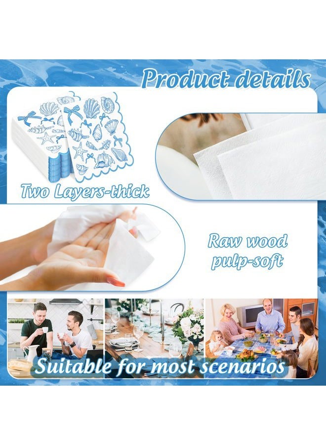 FYSUIMU 50Pcs Ocean Bow Scalloped Paper Napkin Seashell Conch Starfish Disposable Luncheon Napkins Dinner Hand Napkins for Summer Beach Party Supplies - Image 3