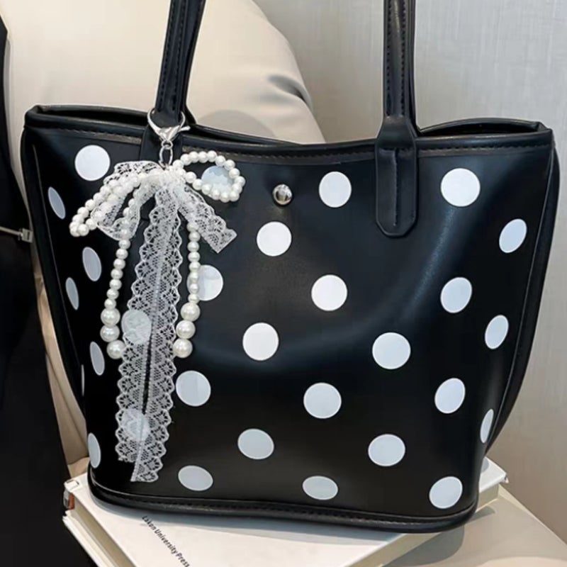 Large-Capacity Commuter Polka Dot Bag For Women Versatile Niche Bucket Bag Simple And Stylish Shoulder Handbag - Image 3