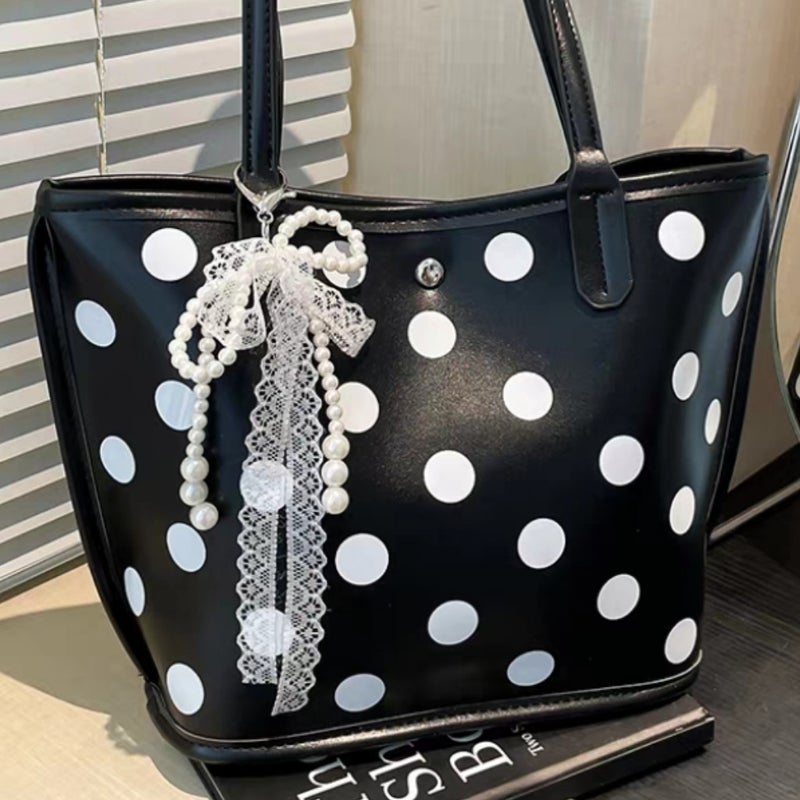 Large-Capacity Commuter Polka Dot Bag For Women Versatile Niche Bucket Bag Simple And Stylish Shoulder Handbag - Image 2