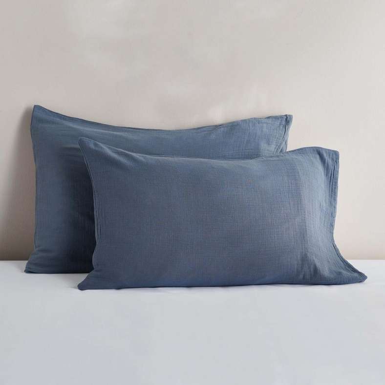Pan Home Feather Soft Muslin Pillow Case Set - Orage Blue - Image 1