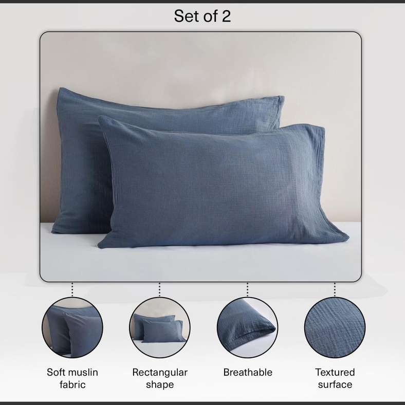 Pan Home Feather Soft Muslin Pillow Case Set - Orage Blue - Image 4