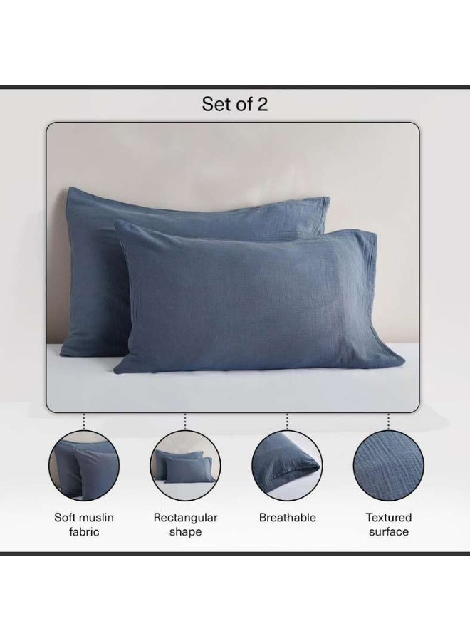 Pan Home طقم أغطية وسائد موسلين ناعمة كريمي - أزرق برتقالي - Image 4