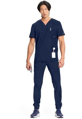 Cherokee تي شيرت سكراب للرجال من شيروك كينفينيتي بتصميم V- Neck مع لوحات خلفية محبوكة CK900A، M، أزرق داكن - Image 3