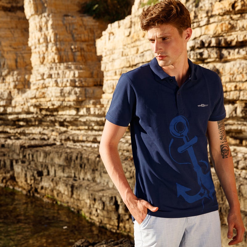 Anemoss Marine Navy Blue Men's Polo Collar T-Shirt Small - Image 3