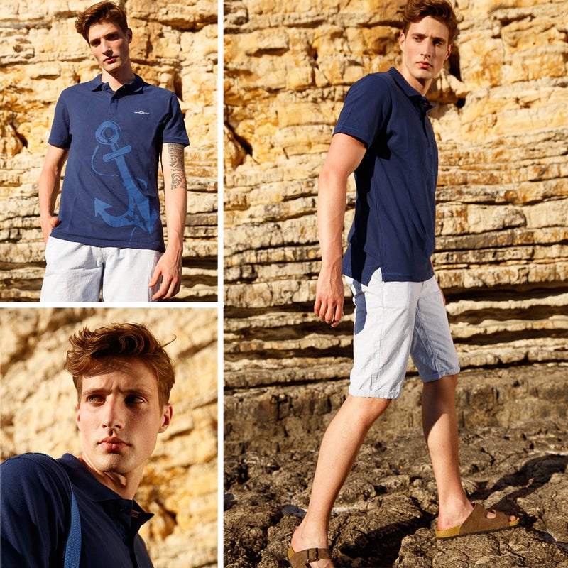 Anemoss Marine Navy Blue Men's Polo Collar T-Shirt Small - Image 4