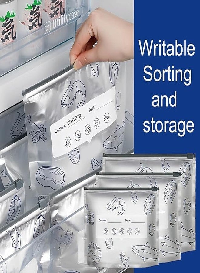 Cloudsell Reusable Aluminum Foil Sealable Storage Bags,Seafood Meat Self-sealing Freezer Bags,Aluminum foil sealable bags with labels and zippersmade,suitable for kitchen food storage and freezable (5) - Image 2