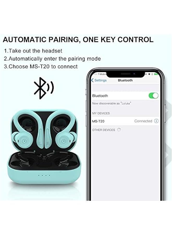 Wireless Earbuds with Earhooks Bluetooth Earbuds with Ear Hook Waterproof Sport Headphones Noise Cancelling Ear Buds with Microphone Long Battery Life Earphones for Running Workout Android iPhone