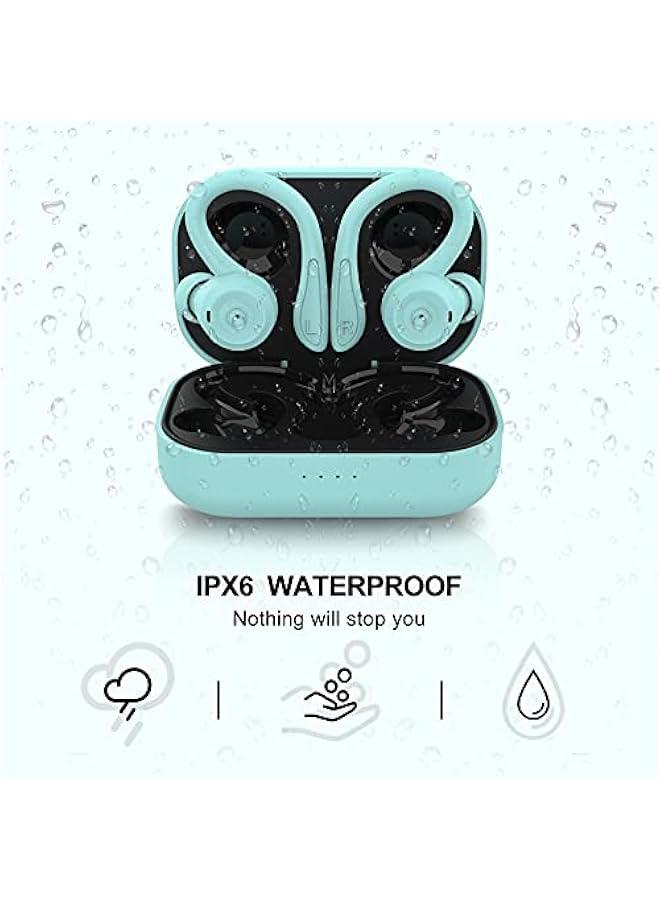Wireless Earbuds with Earhooks Bluetooth Earbuds with Ear Hook Waterproof Sport Headphones Noise Cancelling Ear Buds with Microphone Long Battery Life Earphones for Running Workout Android iPhone