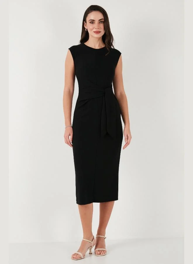 Lela Lela Slim Fit Crew Neck Tie Detail Midi Dress Women's Dress 5866164