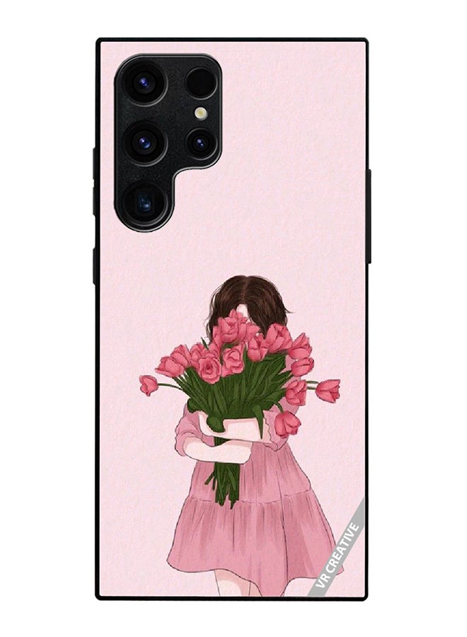 VR CREATIVE Protective Case Cover For Samsung Galaxy S25 Ultra Girl Hugging Bouquet Design Multicolour
