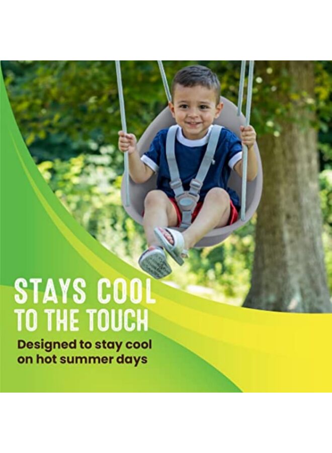 Toddler Swing Comfy Baby Swing Outdoor, 3- Point Adjustable Safety Harness, Secure, Safe Quick Click Locking System, Blister-Free Rope, Ages 6-36 Months Grey - Image 5