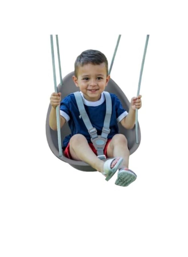 Toddler Swing Comfy Baby Swing Outdoor, 3- Point Adjustable Safety Harness, Secure, Safe Quick Click Locking System, Blister-Free Rope, Ages 6-36 Months Grey - Image 1