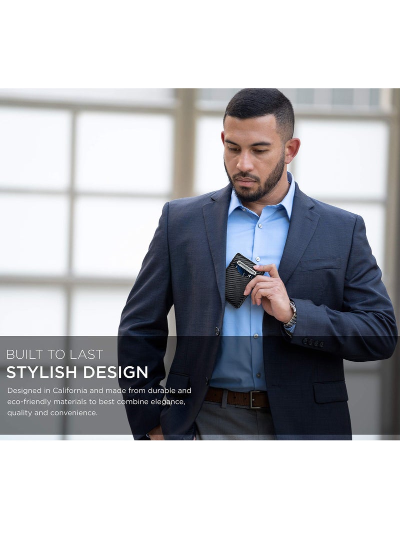 Excefore محافظ رفيعة للرجال مع مشبك نقود وحامل بطاقات ائتمان ثنائي الطي ومزود بمشبك نقود للرجال ومحفظة صغيرة مع صندوق هدايا (أسود) - Image 2