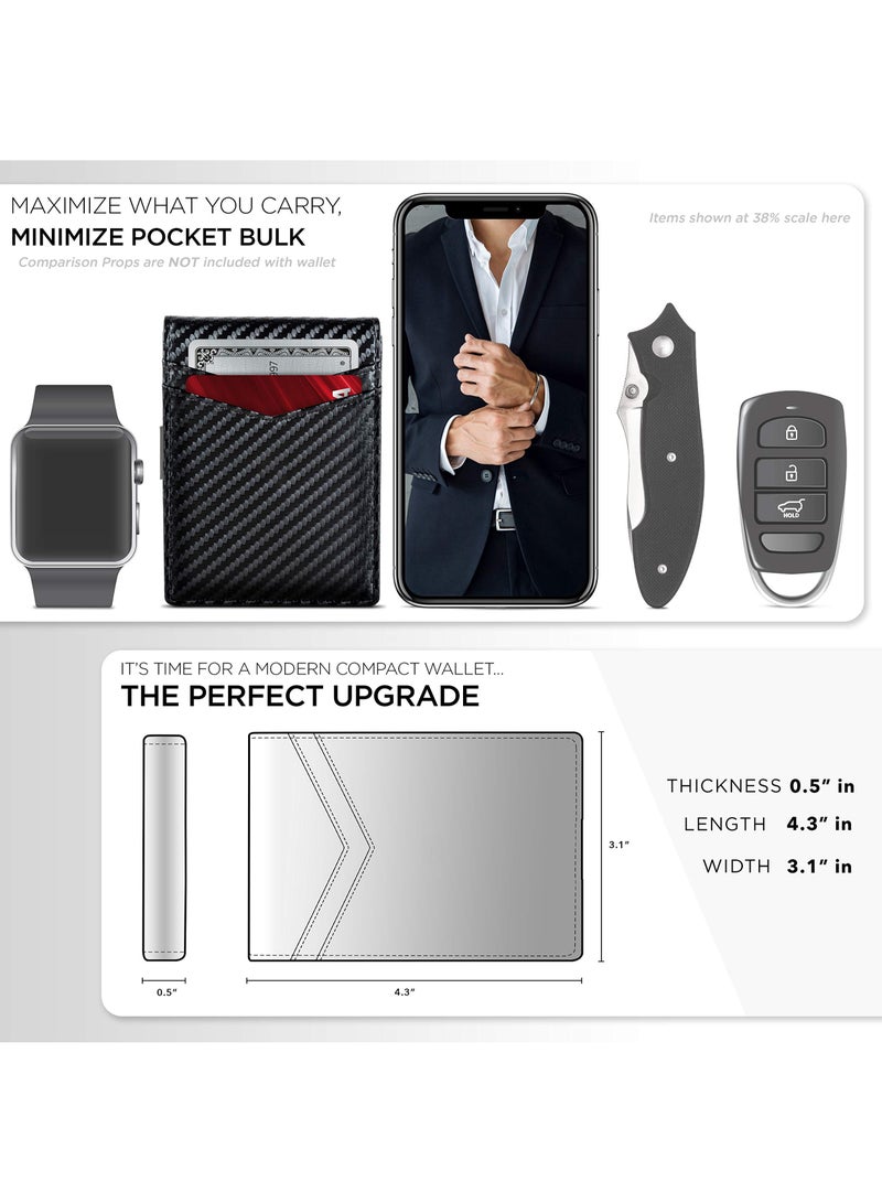 Excefore محافظ رفيعة للرجال مع مشبك نقود وحامل بطاقات ائتمان ثنائي الطي ومزود بمشبك نقود للرجال ومحفظة صغيرة مع صندوق هدايا (أسود) - Image 3