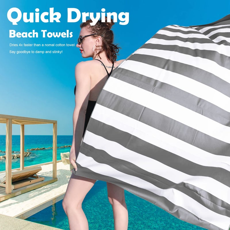 Your Choice Microfiber Quick Dry Sand-Free Beach Towel for Adults & Kids - Oversized, Compact, Lightweight, Absorben - Camping Towel - Gray and White Stripe, Extra Large Beach Towel 67x35 Inch - Image 3