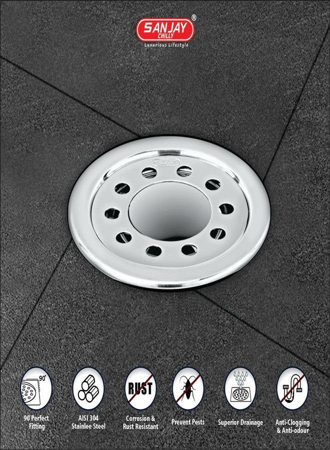 Sanjay Chilly Round Floor Drain with Pipe Hole 4 Inch Stainless Steel 304 Grade Kitchen Sink Cover Jali Luxurious Bathroom Gratings Water Drain Strainer Bathtub Laundry (Round Gypsy Silver 4 Inch) - Image 4