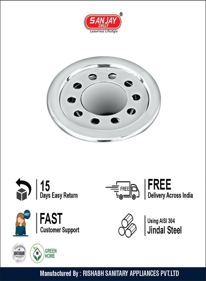 Sanjay Chilly Round Floor Drain with Pipe Hole 4 Inch Stainless Steel 304 Grade Kitchen Sink Cover Jali Luxurious Bathroom Gratings Water Drain Strainer Bathtub Laundry (Round Gypsy Silver 4 Inch) - Image 5