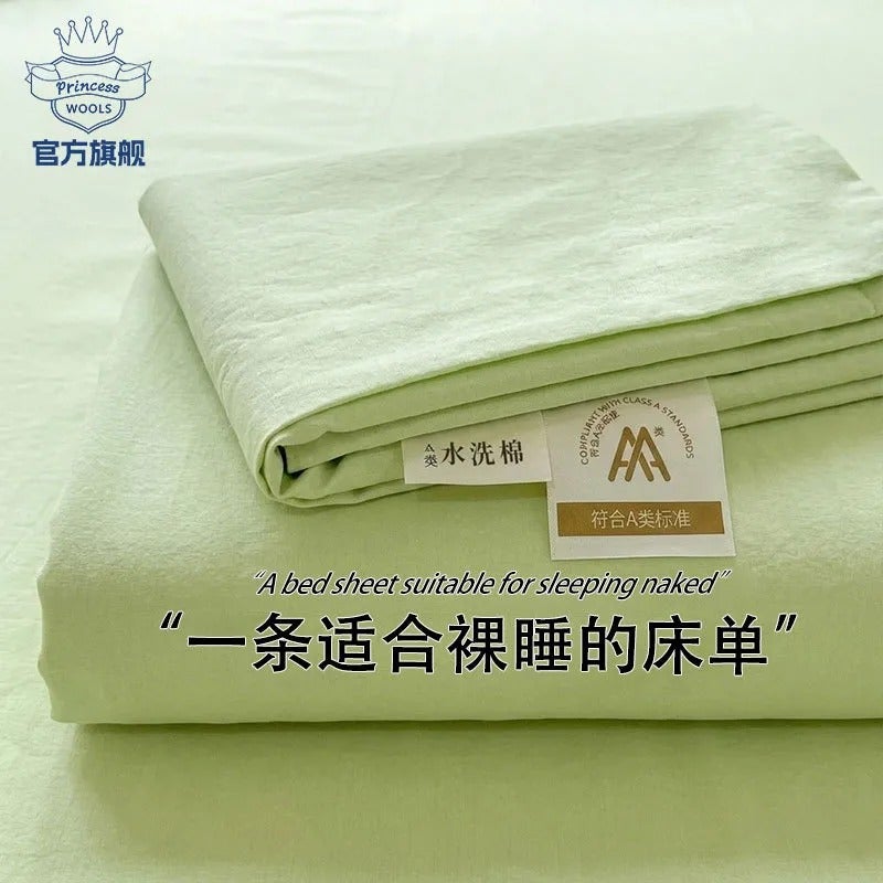 Princess Washable bed sheets, single piece simple solid color bedding, 4-piece set, bed sheets, quilt covers, pillowcases - Image 2