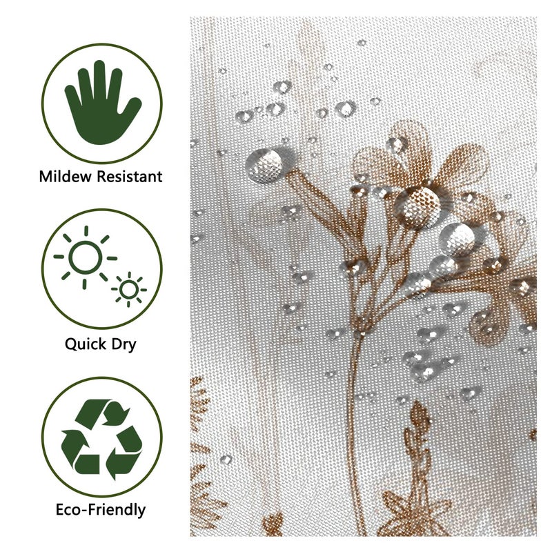 Yeele Long Botanical Shower Curtain  Brown Floral Shower Curtain for Bathroom Waterproof Fabric Bathroom Shower Curtain Set with 12 Hooks for Home Hotel Farmhouse Curtains White 72 x 72 Inches - Image 4