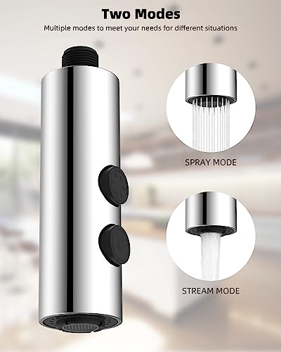 Hibbent Metal Pull Down Kitchen Faucet Head Replacement with 15 Adapters Sink Spray Head 2 Function Spray Nozzle Compatible with Moen American Standard Delta Kohler Faucets Chrome Silver - Image 3