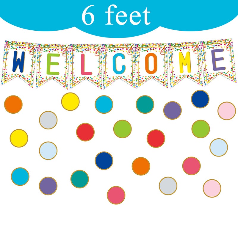 Youngever 67 pcs Confetti Pennants Welcome Bulletin Board with Golden Border - Image 3