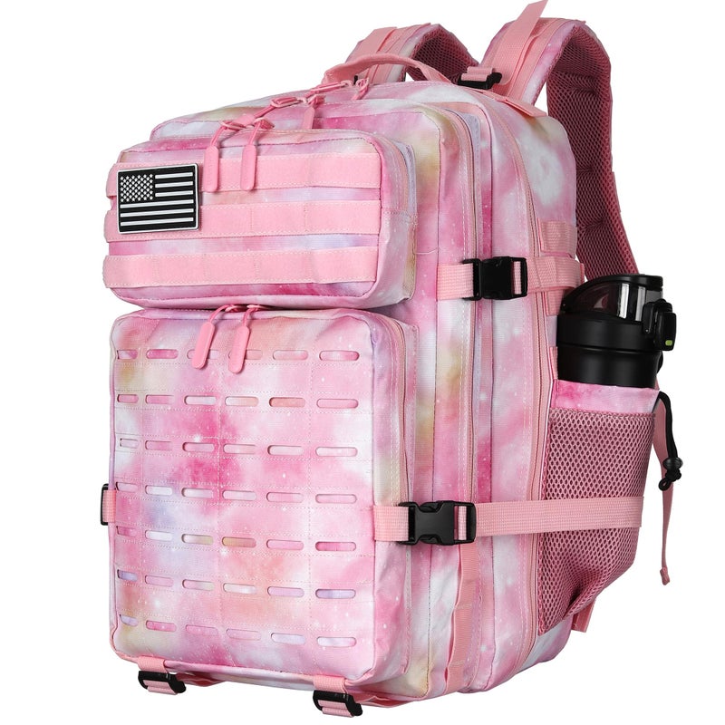W WINTMING Military Tactical Backpack 45L/25L 3 Day Assault Pack Molle Daypack Hiking Backpack for Men and Women (Pink StarrySky, 45L) - Image 1