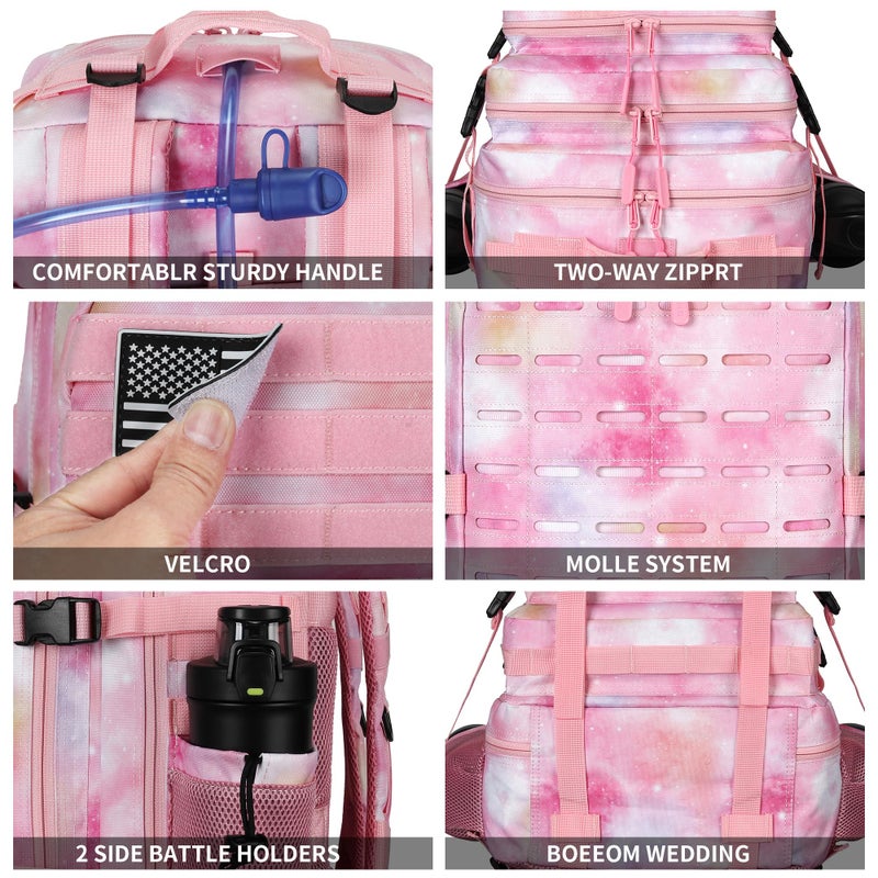 W WINTMING Military Tactical Backpack 45L/25L 3 Day Assault Pack Molle Daypack Hiking Backpack for Men and Women (Pink StarrySky, 45L) - Image 4