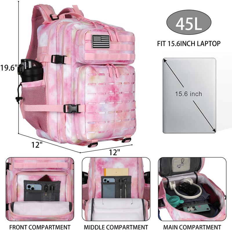 W WINTMING Military Tactical Backpack 45L/25L 3 Day Assault Pack Molle Daypack Hiking Backpack for Men and Women (Pink StarrySky, 45L) - Image 2