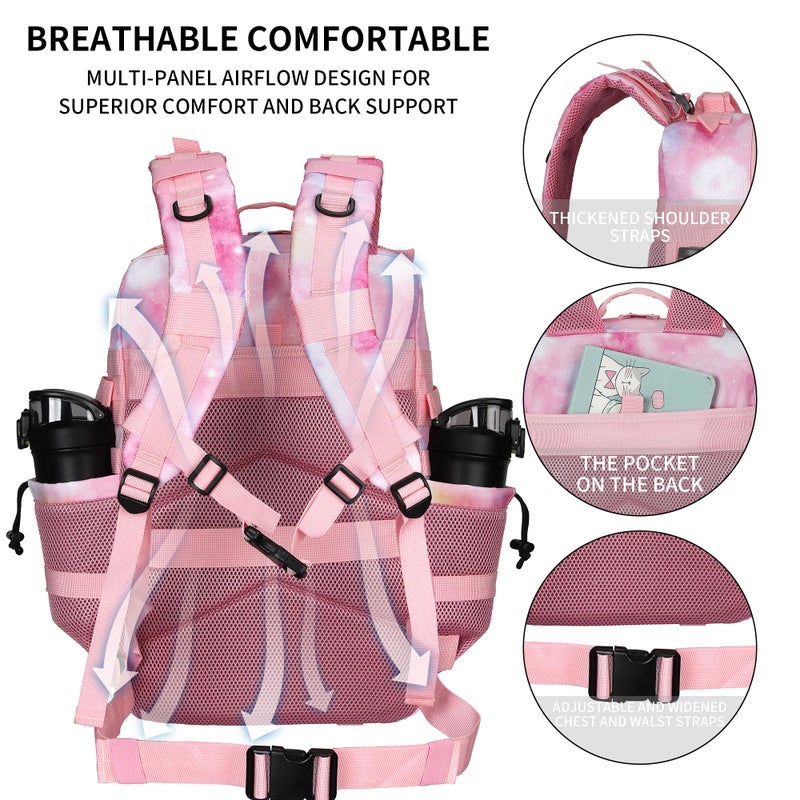 W WINTMING Military Tactical Backpack 45L/25L 3 Day Assault Pack Molle Daypack Hiking Backpack for Men and Women (Pink StarrySky, 45L) - Image 3