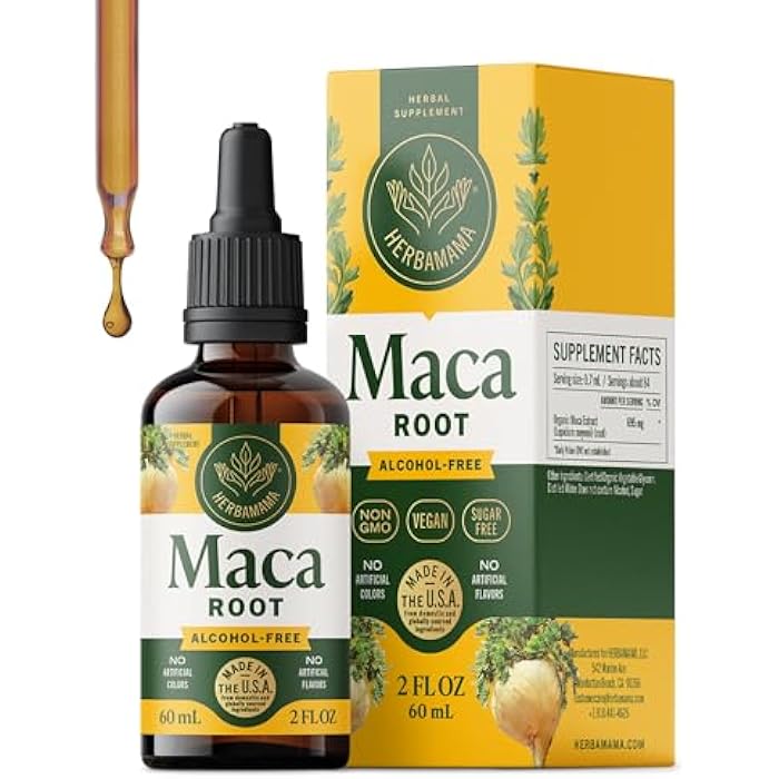 HERBAMAMA Maca Root Liquid Drops - Vegan Maca Root Extract for Women & Men Support - Non-GMO, Alcohol & Sugar-Free Liquid Supplement Tincture, 28-Day Supply - Image 1