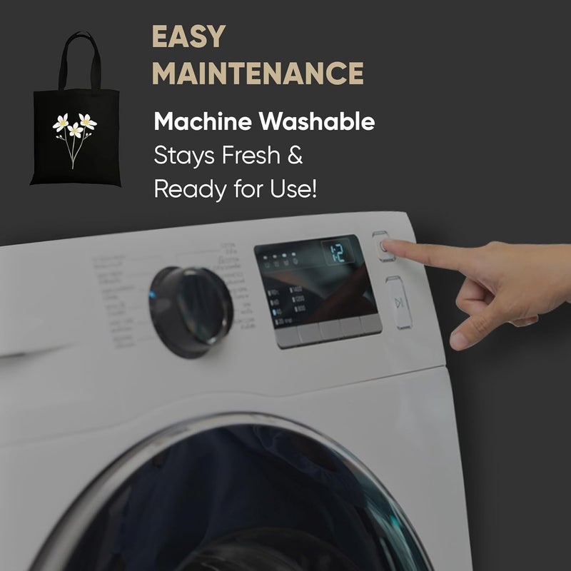 STRUTT حقيبة قماش قابلة للطي للنساء، حقيبة للتسوق للفتيات الجامعيات، حقيبة تسوق قابلة لإعادة الاستخدام من قطن عضوي 100%، حقيبة متعددة الاستخدامات صديقة للبيئة للسفر والاستخدام اليومي - ديزي البيضاء - Image 4