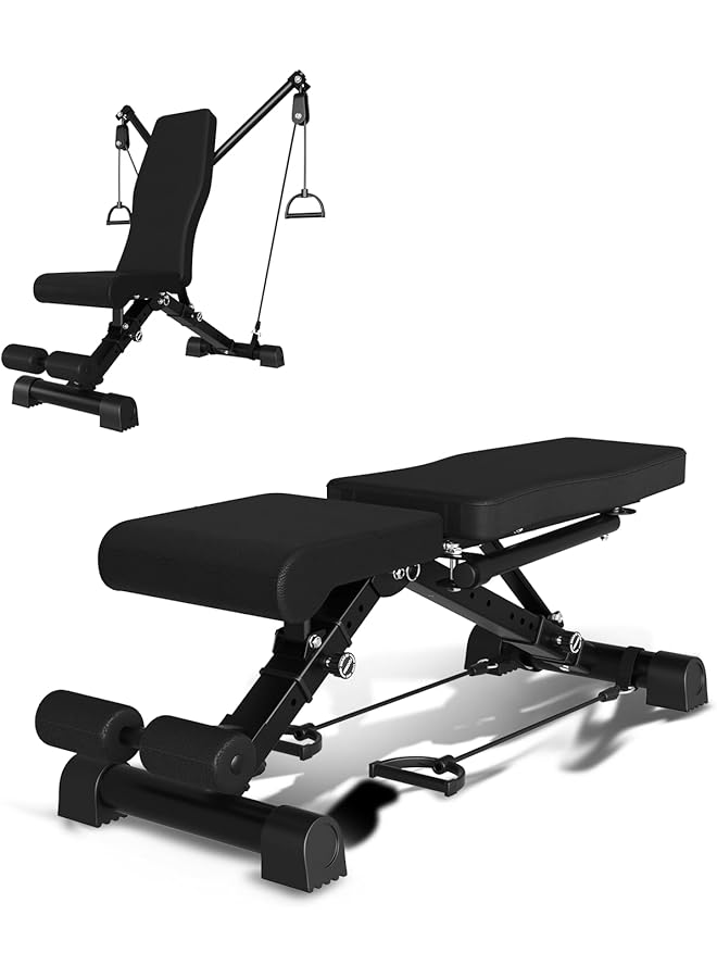 Generic Adjustable Weight Bench for Home Gym Bench Press Bar 500KG Capacity Full Body Strength Training Foldable Incline Flat Decline Bench with Resistance Rope Quick Release Folding System(13 in 1 Black)…  - Image 1