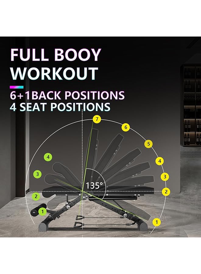 Generic Adjustable Weight Bench for Home Gym Bench Press Bar 500KG Capacity Full Body Strength Training Foldable Incline Flat Decline Bench with Resistance Rope Quick Release Folding System(13 in 1 Black)…  - Image 3