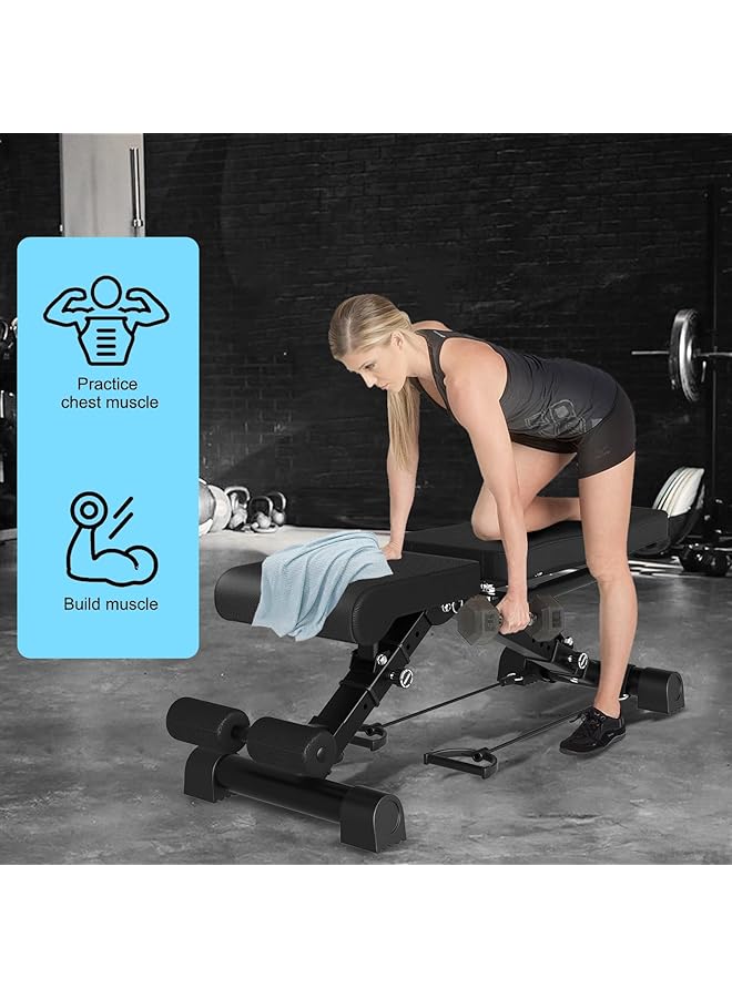 Generic Adjustable Weight Bench for Home Gym Bench Press Bar 500KG Capacity Full Body Strength Training Foldable Incline Flat Decline Bench with Resistance Rope Quick Release Folding System(13 in 1 Black)…  - Image 4