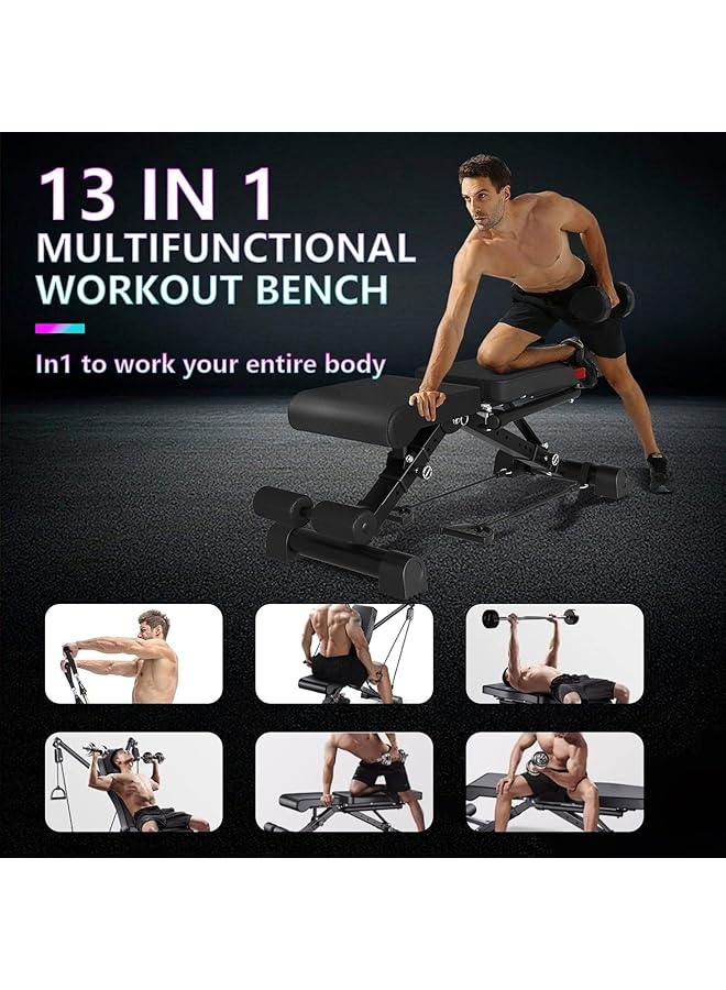 Generic Adjustable Weight Bench for Home Gym Bench Press Bar 500KG Capacity Full Body Strength Training Foldable Incline Flat Decline Bench with Resistance Rope Quick Release Folding System(13 in 1 Black)…  - Image 5