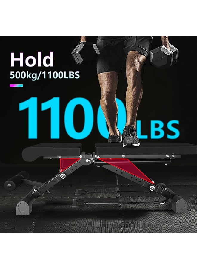Generic Adjustable Weight Bench for Home Gym Bench Press Bar 500KG Capacity Full Body Strength Training Foldable Incline Flat Decline Bench with Resistance Rope Quick Release Folding System(13 in 1 Black)…  - Image 2