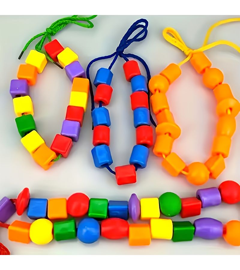60Pcs Non Toxic Educational Threading Bead Toy Shape Color Sorting Set With Strings For 3 Year Old - Image 4
