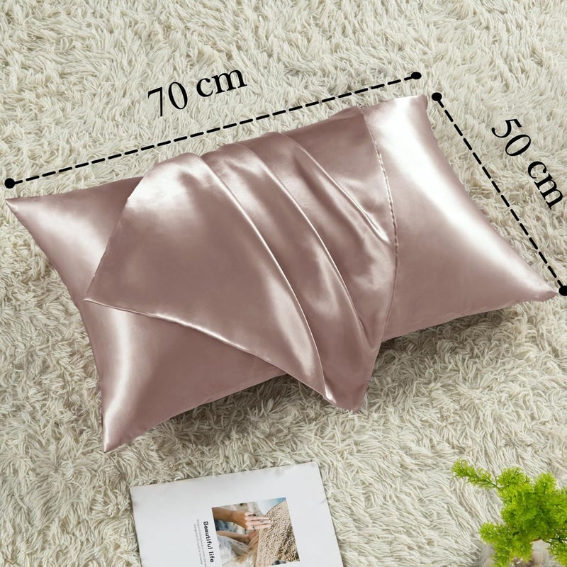 Vielit Set of 2 Satin Pillow Cases 50 x 70 cm, Oeko-Tex Certified, Similar to Silk Pillowcases, Anti-Hair Loss, and 2 Scrunchies, Taupe - Image 4