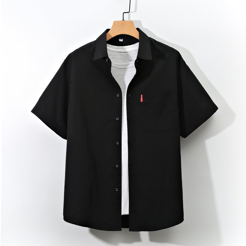 Summer 2022 men's plus size short-sleeved shirt loose short-sleeved lapel shirt youth men's shirt one-piece delivery - Image 4