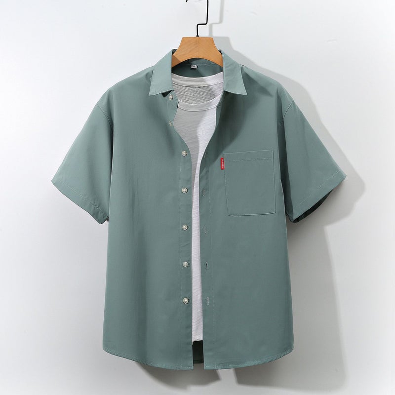 Summer 2022 men's plus size short-sleeved shirt loose short-sleeved lapel shirt youth men's shirt one-piece delivery - Image 3