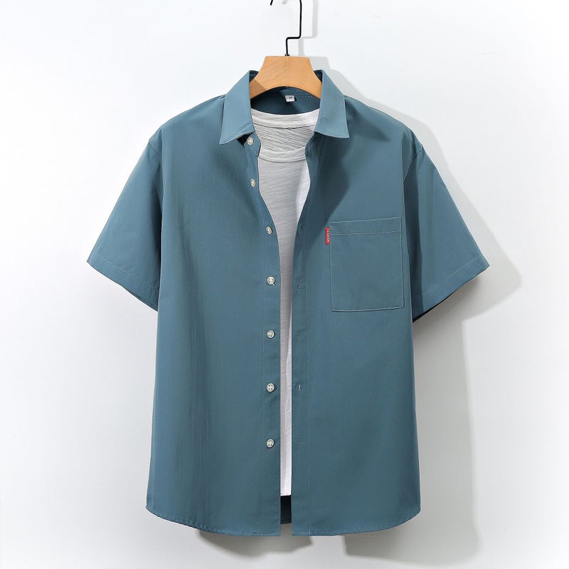 Summer 2022 men's plus size short-sleeved shirt loose short-sleeved lapel shirt youth men's shirt one-piece delivery - Image 2