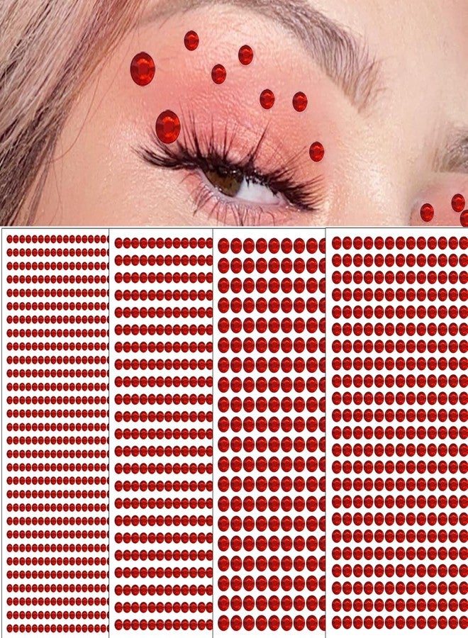 Doneace 1792 Pcs Self Adhesive Rhinestones for Makeup Face Gems Stick on Face Jewels Eyes Gems Face Stickers Dotting Tools for Nail Art Body Eye Makeup Crafts Decoration Stick on Body Crystal Jewels (Big Red - Image 1