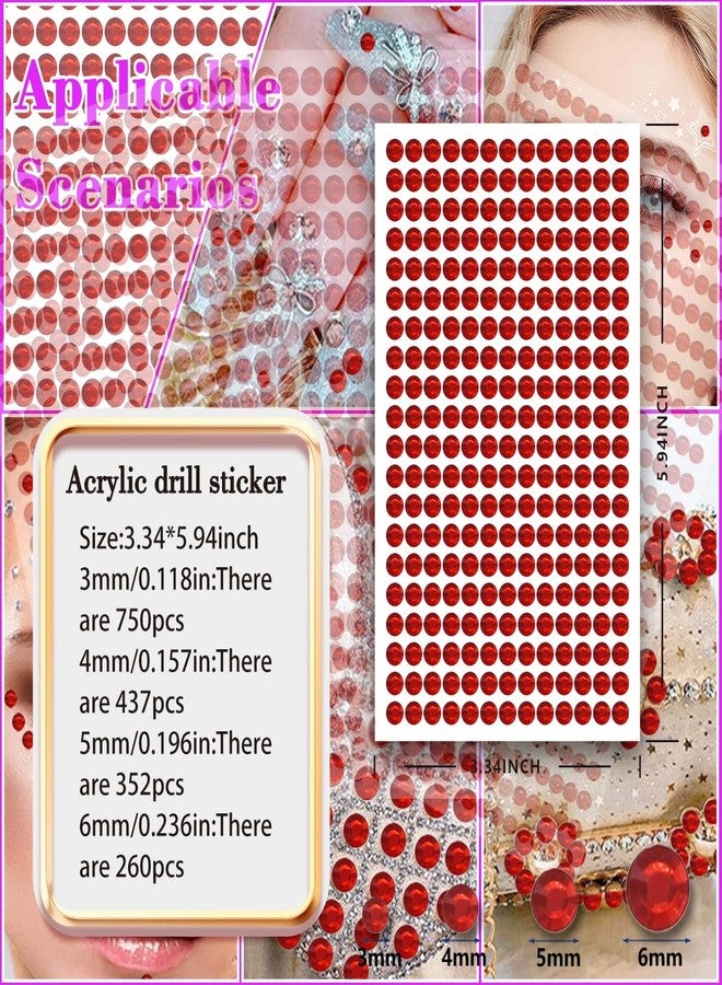 Doneace 1792 Pcs Self Adhesive Rhinestones for Makeup Face Gems Stick on Face Jewels Eyes Gems Face Stickers Dotting Tools for Nail Art Body Eye Makeup Crafts Decoration Stick on Body Crystal Jewels (Big Red - Image 3