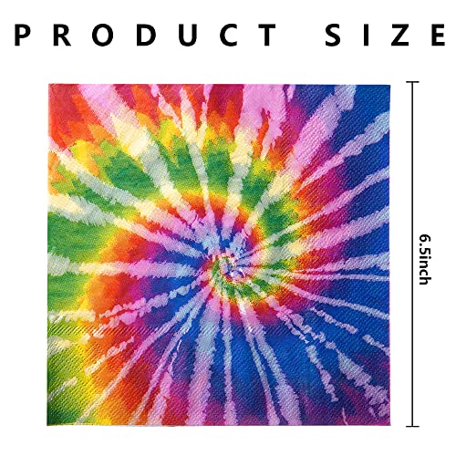Wehhbtye 100PCS Tie Dye NapkinsRainbow Beverage Paper Dinner NapkinHippie Two Groovy Cocktail Napkins for Dinner Luncheon Birthday Party Decor Supplies - Image 5