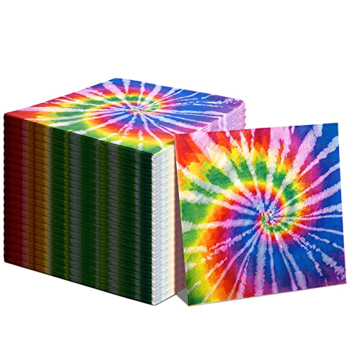 Wehhbtye 100PCS Tie Dye NapkinsRainbow Beverage Paper Dinner NapkinHippie Two Groovy Cocktail Napkins for Dinner Luncheon Birthday Party Decor Supplies - Image 2